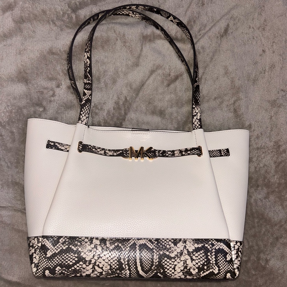 Michael Kors White and Black Snake Print Tote